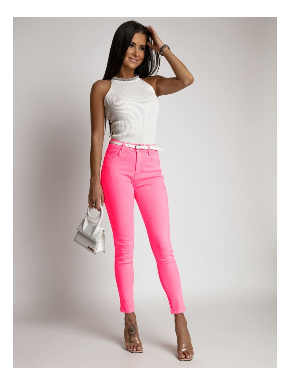 Pantaloni denim push up roz neon 46669